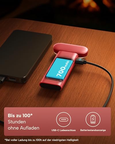 86lux Book Light, Reading Light for Book in Bed, USB Rechargeable LED Night Light with 3 Colors & Stepless Dimming, Aluminum Alloy Bookmark Light for Book Lovers, Red - color: Red