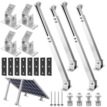 2 Set Adjustable Solar Panel Tilt Mount Bracket Aluminum Alloy Solar Panel Mounting Support up to 50 70 100 150 200 300 400 Watt Solar Panel for Flat Surface Roof RV Boat Off-Grid (Mount Only) Silver - color: SILVER-2SET