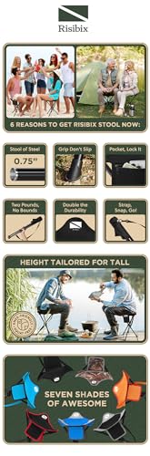 Foldable Tripod Stool - Ultra Portable Seat for Tall People, 20” High - Hunting Chair & Hidden Zippered Pocket - 2 lb Camping Stool, 3 Legged Strong Steel Stool Holds up to 200 lb (Black) - color: Regular Black
