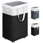Goodpick Rolling Laundry Hamper with Wheels 75L, Black Laundry Hamper for Dirty Clothes, Collapsible Laundry Basket with Removable Wash, Black Laundry Basket with Wheels - color: Black & White