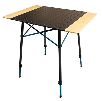 MOUNTAIN SUMMIT GEAR Bamboo/Aluminum Roll-Top Camping Table - Hybrid and Portable Aluminum-Top/Bamboo Folding Table with Adjustable Height Steel Frame by Caddis Sports