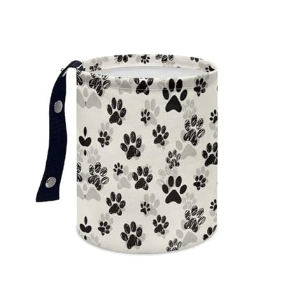 Renewold Car Trash Can Car Trash Bag Foldable Hanging Dog Paw Black Beige Trash Bin Garbage Can Adjustable Button Straps Home Office Camping Picnic Beach Storage Organizer Bag Container - color: Dog Paw Black Beige