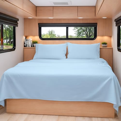 KRISHNA Full Size 4 Piece Egyptian Cotton Sheet Set, Luxury Hotel Quality Light Blue Solid Bed Sheets, Soft Breathable Cooling Bedding, 6-10 Inch Deep Pocket Fitted Sheet - color: Light Blue Solid, size: Full : 54" x 75"