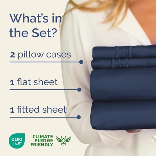 Olympic Queen Sheet Set 66x80 - 4 Piece RV Olympic Queen Size Sheets - Soft, Breathable & Cooling - Fits 14” to 16" Mattress w/ Deep Pockets - Comfy Luxury Bedding - Fade & Wrinkle Free - Navy Blue - color: 24 - Navy Blue, size: Olypmic Queen