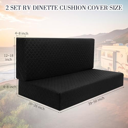 Buryeah 2 Set RV Dinette Cushion Covers Booth Set Furniture Protector for Sofa Seat Camper Car Couch, 2 Backrest and 2 Bench Cover(Black)