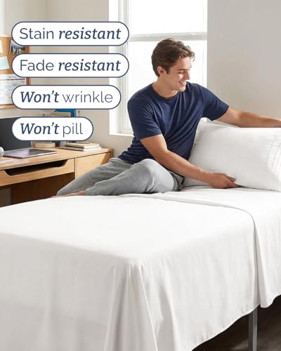 Twin XL 4 Piece Sheet Set - Comfy Breathable & Cooling - Soft Hotel Luxury Bedding Set with 8-16 Inch Deep Pockets - 1 Flat & 1 Fitted Sheet & 2 Pillowcases - Wrinkle Free & Easy Care - Antique White - color: 02 - Antique White, size: Twin XL