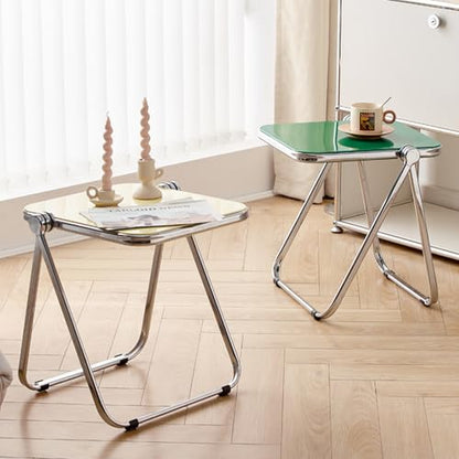 16.2"×14.1" Acrylic Folding Side Table, Portable Lightweight End Table, Sturdy Metal Frame and No Assembly Required, Space-Saving Design for Living Room, Bedroom and Small Room, Yellow - color: Yellow