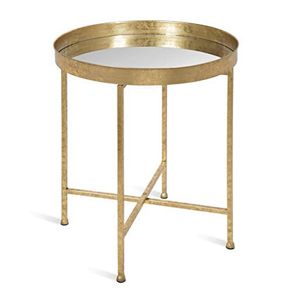 Kate and Laurel Celia Metal Foldable Round Accent Table, 18.25" x 18.25" x 22", Glass Surface and Gold Frame, Modern Minimalist Design and Detachable Magnetic Tabletop - color: Gold/Mirror