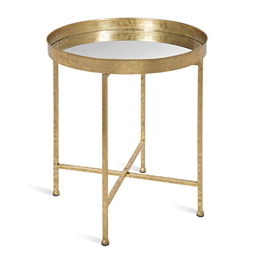 Kate and Laurel Celia Metal Foldable Round Accent Table, 18.25" x 18.25" x 22", Glass Surface and Gold Frame, Modern Minimalist Design and Detachable Magnetic Tabletop - color: Gold/Mirror