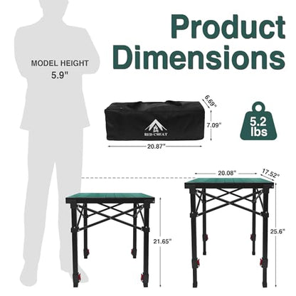 Camping Table Portable Foldable with Adjustable Height, Lightweight Collapsible Aluminum Roll-Up Camp Table with Storage Bag & Carry Bag, Heat-Resistant for RV Picnic BBQ Camping (Medium 20"×18") - size: Medium 20"×18" - Side Table Height (26"H)