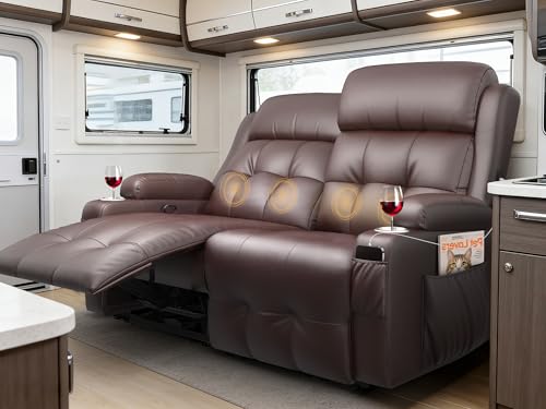 Reclining Loveseat, 55.1" RV PU Leather Wall Hugger Recliner Love Seats Sofa with Charging Station, Removable Armrest, Cup Holder, Double Recliners Couch, Manual Love Seat for Living Room - color: Copper Brown, size: Hera - Loveseat