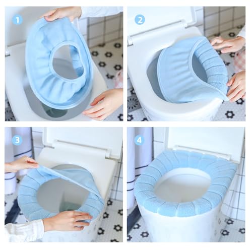 Bathroom Soft Thicker Warmer Stretchable Washable Cloth Toilet Seat Cover Pads 3PCS (Blue Green Gray) (Gray,Gray,Gray) - color: Gray,gray,gray