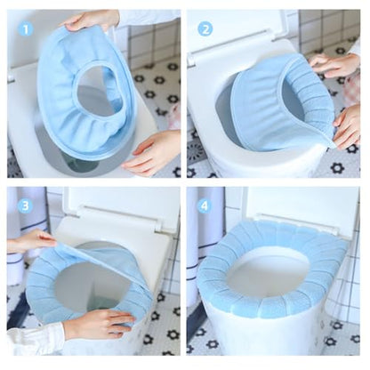 Bathroom Soft Thicker Warmer Stretchable Washable Cloth Toilet Seat Cover Pads 3PCS (Blue Green Gray) (Gray,Gray,Gray) - color: Gray,gray,gray