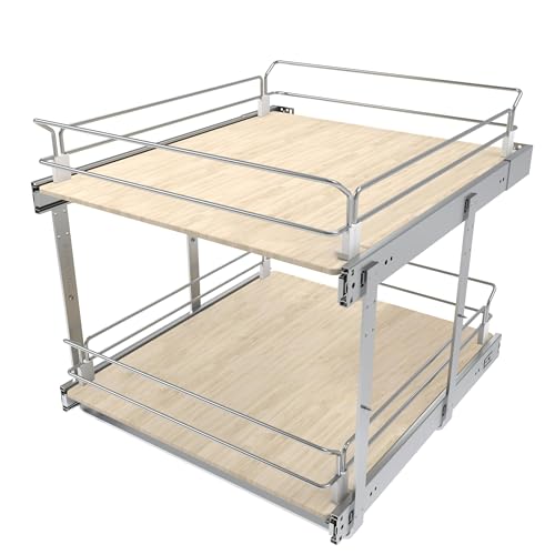 2 Tier Pull Out Cabinet Organizer 20" W X 22" D, Slide Out Drawers For Kitchen Cabinets, Pull Out Drawers For Cabinets Capacity Heavy Duty Caddy, Cabinet Pullout Shelves Wood Chrome, Pantry Storage - color: 2 Tier, size: 20”W x 22”D
