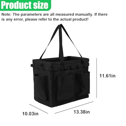Collapsible Car Trunk Organizer - Large Foldable Grilling Tools Storage Bin Basket with 4 Pockets & Long Strap, Heavy-Duty Trunk Tote Bag for SUV Truck Camping Gear BBq Tools Organizer(Black)