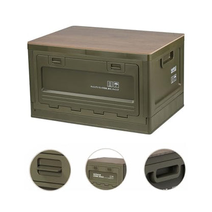 Foldable Closet Box Car Storage Container Camping Folding Storage Box Wood Lid Camping Storage Bin - color: ArmyGreen-50L