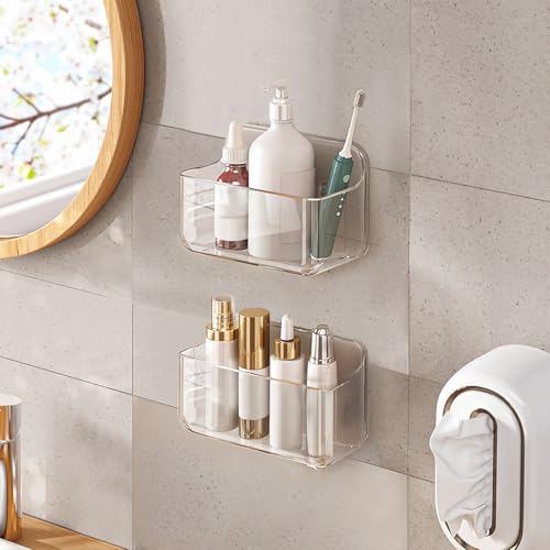 Diesisa 2pc Acrylic Wall Mount Organizer, Small Adhesive Clear Cabinet Door Organizer,Acrylic Shelves for Wall,No Drilling Hang Walls,with Self Adhesive Tape, for Bathroom, Kitchen, Living Room - color: Transparent