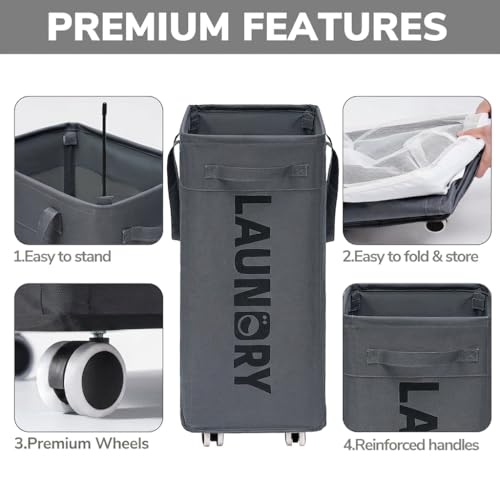 Goodpick Laundry Basket with Wheels, Laundry Hamper with Removable Wash Bag, Clothes Hamper, Rolling Laundry Basket, Dorm Room Essentials, 75L, Grey - color: Grey 1-Pack