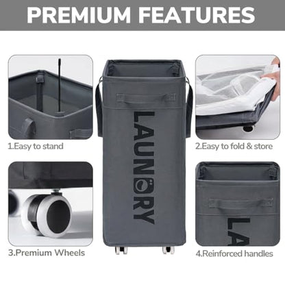 Goodpick Laundry Basket with Wheels, Laundry Hamper with Removable Wash Bag, Clothes Hamper, Rolling Laundry Basket, Dorm Room Essentials, 75L, Grey - color: Grey 1-Pack