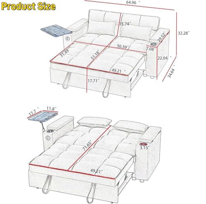 oaaktu ﻿ 65''Convertible Sleeper Sofa Bed,3-in-1 Pull Out Couch Bed with 360 Degree rotatable Side Table and USB Ports for Living Room,RV (07Black) - color: 07black