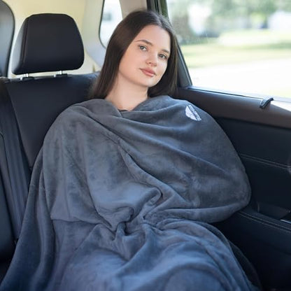 BlueHills Premium 2 Pack Travel Blanket Pillow in Mini Soft Case Plush Airplane Blanket in Bag Compact Luggage Belt Plane Pillows Gifts Long Flight Blankets Essentials Gray M21 - color: Gray-2pk-m21