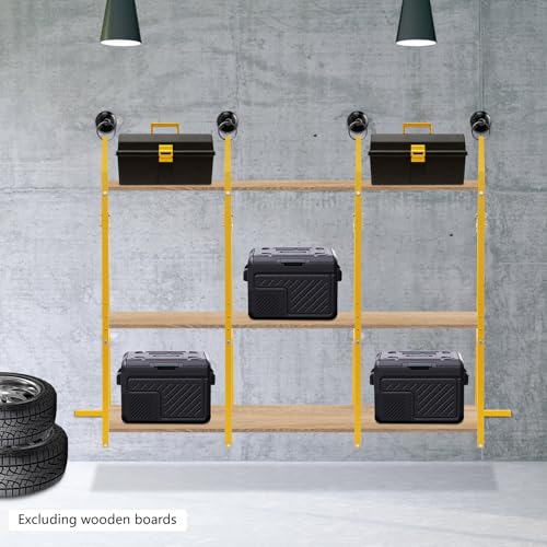 Shipping Container Shelving Rack, 4 PCS 3-Tier Container Hanging Shelf Brackets, 1100LBS Load Capacity, 52"(H) X 19"(W) for Containers, Trailers, Cargo (Yellow)