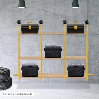 Shipping Container Shelving Rack, 4 PCS 3-Tier Container Hanging Shelf Brackets, 1100LBS Load Capacity, 52"(H) X 19"(W) for Containers, Trailers, Cargo (Yellow)