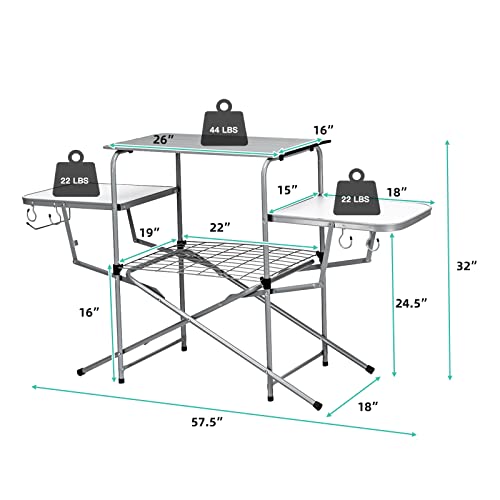 Goplus Folding Grill Table, Aluminum Camping Table with 26'' Main Tabletop, Hooks and Carry Bag, Portable Picnic Table Grill Stand for Outdoor Tailgating BBQ Beach Backyard RV
