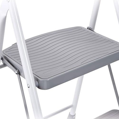 Rubbermaid 3 Step Folding Ladder, Steel Foldable Step Stool with Hand Grip, White - style: 3-Step