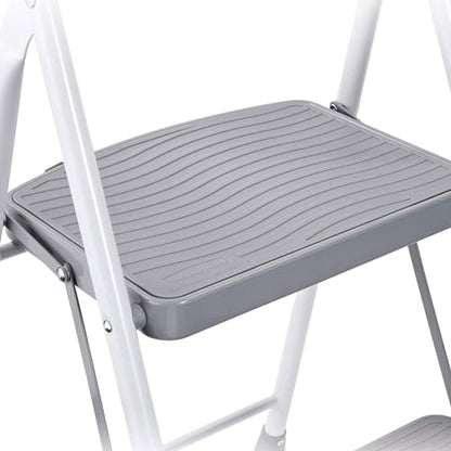 Rubbermaid 3 Step Folding Ladder, Steel Foldable Step Stool with Hand Grip, White - style: 3-Step