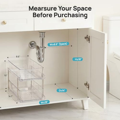 Vtopmart 2 Pack Larger Plastic Bathroom Under Sink Pull-Out Organizer (M-Standard) - color: Transparent, size: M-Standard (2 Pack)