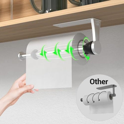 Paper Towel Holder Under Cabinet with Damping Effect, Single-Hand Operable Wall Mount Paper Towel Holder for Kitchen/Bathroom, Under Counter Self-Adhesive/Drilled Kitchen Towel Holder - color: Silver