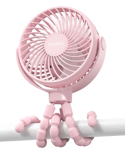 Coohea Stroller Fan Clip on for Baby, 4000mAh Rechargeable Battery Operated, Flexible Tripod, 3 Wind Speed, 360° Rotatable, Small Portable Fan for Car Seat Crib Backseat Beach Travel Camping, Pink - color: Pink