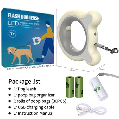 Retractable Dog Leash with Light, 9.84ft/3M Hands Free Leash, 360° Tangle-Free, Anti-Slip Grip, One-Button Control for Small Medium Dogs Up to 66 lbs, Blue - color: Blue