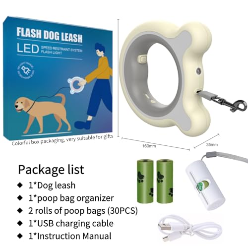 Retractable Dog Leash with Light, 9.84ft/3M Hands Free Leash, 360° Tangle-Free, Anti-Slip Grip, One-Button Control for Small Medium Dogs Up to 66 lbs, Pink - color: Pink