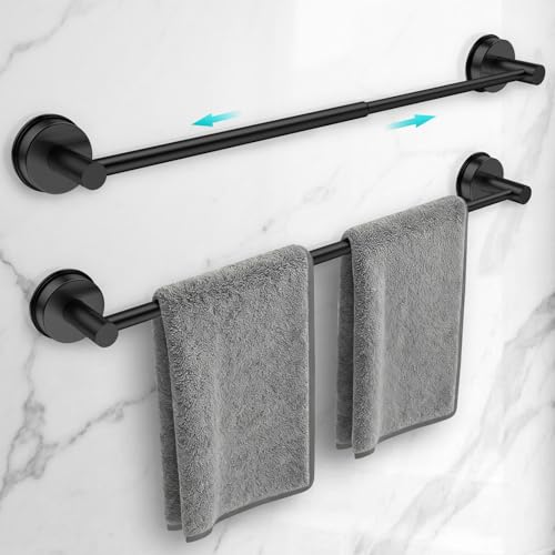 Adjustable Suction Cup Towel Bar for Bathroom Wall,14.6Inch~24 Inch Towel Racks for Bathroom,Stainless Steel Bath Towel Holder for Shower,2 Pack(Matte Black) - color: Black-2pcs, size: 14.6-24"