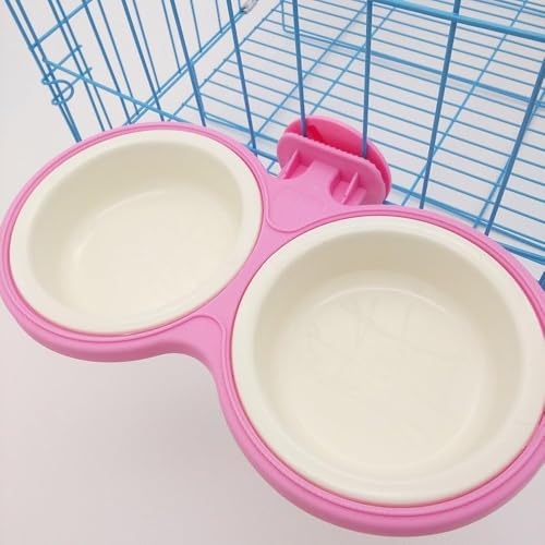 Pet Durable Bowl Cage Bowl, Pet Food Water Removable Bowls with Bolt Holder Hanging Cage Coop Cup Non-Skid Feeder Set Double Diners Portable for Feeding Dogs Cats Birds (Pink) - color: Pink