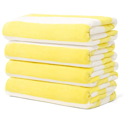 Touchat 4 Pack Cabana Stripe 250GSM Polyester Lightweight Quick-Dry Beach Towel & Blanket Combo- 30'' x 60'' Compact Travel Towel for Pool, Camping, Gym, Yoga | Ultra-Portable, Multi-Functional，Yellow - color: Yellow 4pack