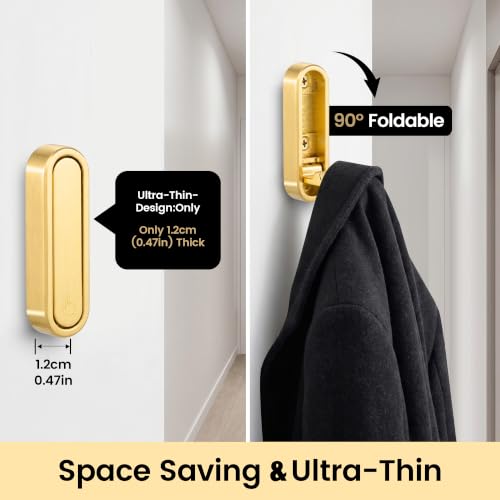 6PCS Foldable Wall Hooks, Zinc Alloy Flip Down Hooks, Retractable Wall Hooks for Bathroom, Entryway, Hanging Coats Hats Bags Keys (Gold) - color: Gold, size: 6 Hooks