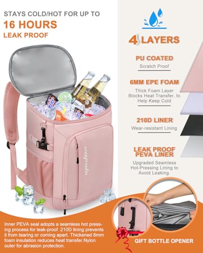 Capolo 36/45 Cans Cooler Backpack Insulated Waterproof for Women Men Lunch Backpack Coolers Leak Proof Soft Cooler Bags - color: Pink, size: 36 Cans