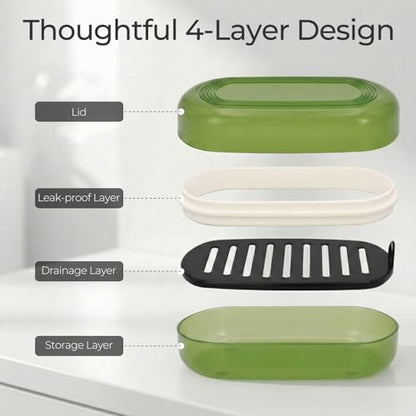 AIMAIAIMAI Shampoo Bar Holder Travel Case for Two Bars – Compatible with Kitsch Solid Shampoo & Conditioner Bars, Large Soap Container for Bathroom or Travel (Green Style A-Large) - color: Green Style A-large