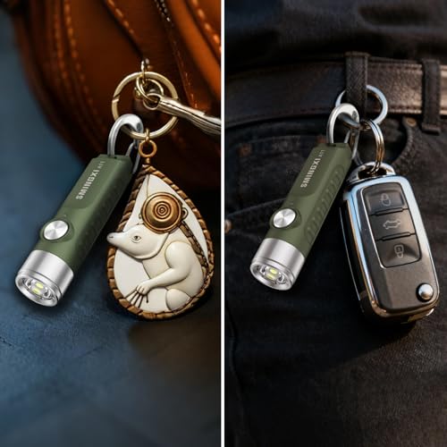 500LM EDC Keyhain Flashlight Rechargeable, Mini Pocket Flash Light | 5-Lighting Mode, Magnetic Tail, Durable D-ring Clip,USB-C Charge, IP66, Portable LED Lighting for Emergency, Camping, 2 Pack - color: Green-2pcs
