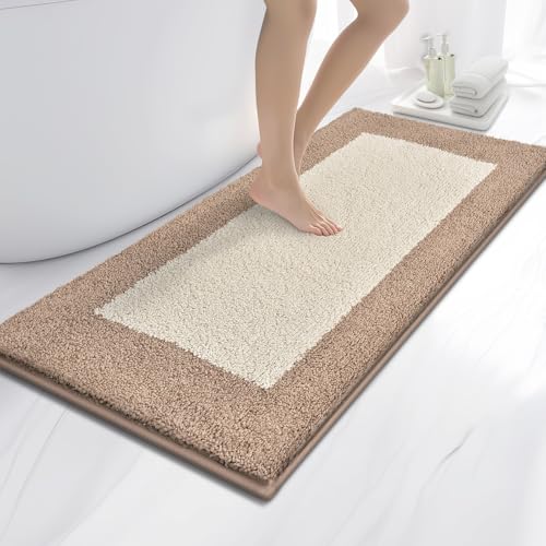 anllugs Bathroom Rugs 24" x 60", Non-Slip Extra Soft Absorbent Bath Rugs, Machine Washable Quick Dry Bath Mats for Bathroom Floor, Shower, Bathtub and Sink, Beige & Grayish Brown - color: Beige & Grayish Brown, size: 24" X 60"