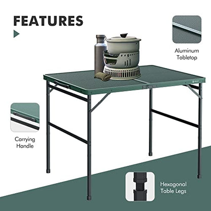 VILLEY Grill Table, 3ft Folding Camping Table with Aluminum Adjustable Legs, Portable Lightweight Camp Table for Beach Picnics and Outdoor Cooking - color: Green