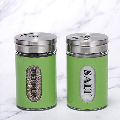 Salt and Pepper Shakers Stainless Steel and Glass Set with Adjustable Pour Holes (Green) - color: Green