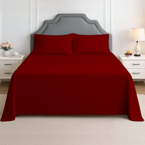 Shreem Linen Olympic Queen Sheet Set 66x80 – Luxury RV Bedding – Premium Microfiber Sheets with 15" Deep Pockets – Fits Olympic Queen Mattress (Burgundy) - color: Burgundy, size: Super Queen (66x80)
