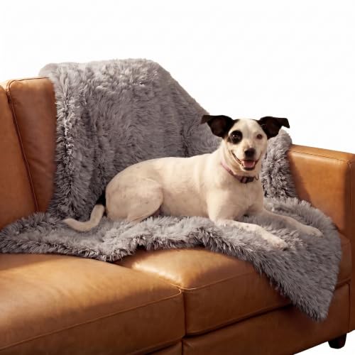 Furhaven Waterproof Throw Blanket for Dogs & Indoor Cats, Washable - Shaggy Plush Calming Long Faux Fur & Velvet Dog Blanket - Gray, Medium - color: Gray, size: Medium