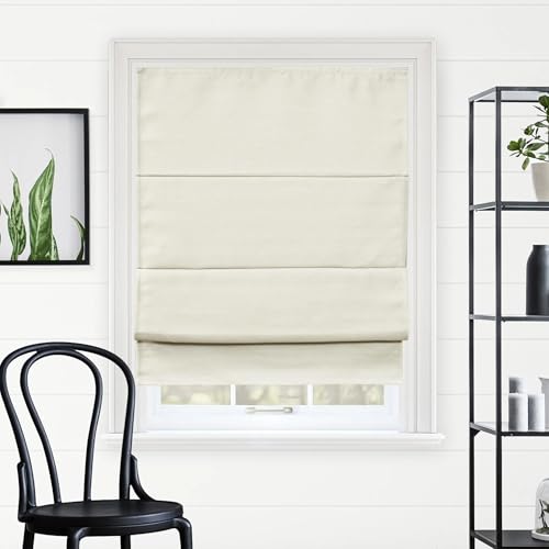 Chicology Cordless Roman Window Shade, Del Mar Moon Shell, 29" W x 64" H | Cordless Child-Safe, Room Darkening UV, Inside/Outside Mount, True-to-Size No Cut, Rich Textured Fabric, Spot-Clean Care Only - color: Del Mar Moon Shell, size: 29"W x 64"H