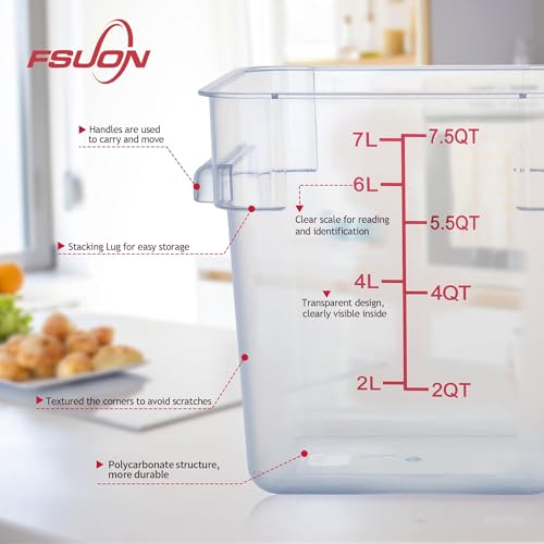 4 Pack Clear Food Storage Containers with Lids and Handles Polycarbonate Square Commercial Food Containers, NSF (8Qt) - color: 8Qt