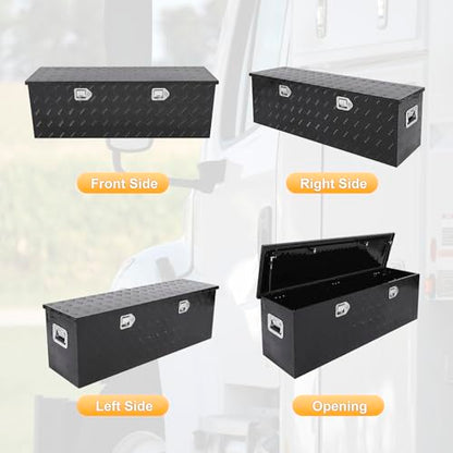 Black 48 Inch Truck Chest Tool box Heavy Duty Aluminum Stripes Plated Pick Up Truck Bed Box Waterproof RV Toolbox Storage with Side Handle and Lock Keys –48"x14"x16" - color: Black, size: 48"x14"x16"